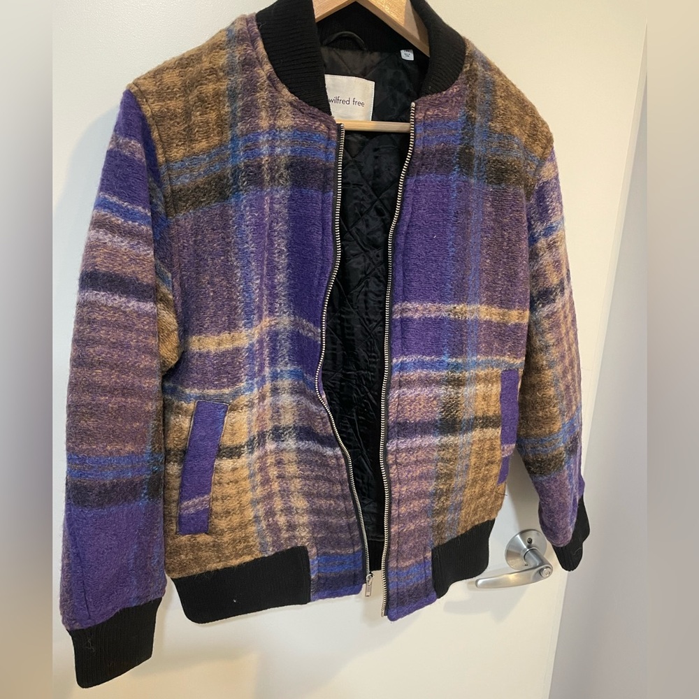 Aritzia Plaid Bomber Jacket in Purple and Brown